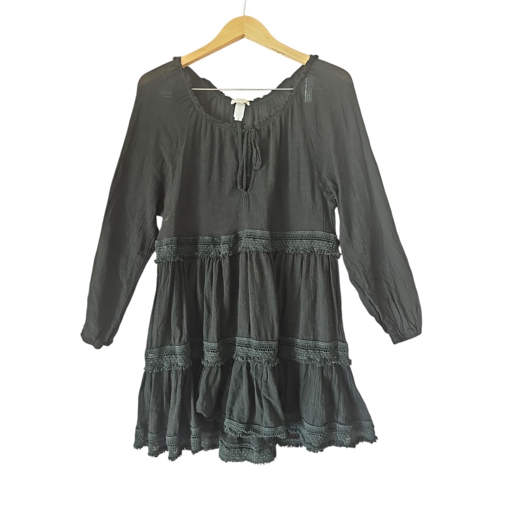 Eberjey Women's Sofia Summer of Love Dress S Mini Swim Cover Up Boho Black